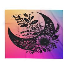 Load image into Gallery viewer, Bohemian Floral Crescent Moon Fleece Blanket - Cozy Home Decor for Dreamers