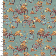 Load image into Gallery viewer, Handmade Placemat Or Table Runner Pumpkin Please Fall Bikes Turquoise