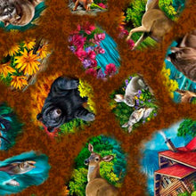 Load image into Gallery viewer, Handmade Placemat Or Table Runner Brookside Lodge Animal Vignettes Brown