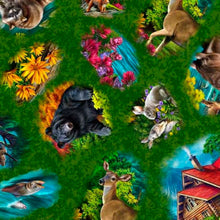 Load image into Gallery viewer, Handmade Placemat Or Table Runner Brookside Lodge Animal Vignettes Green