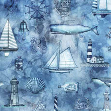 Load image into Gallery viewer, Handmade Placemat Or Table Runner Siren's Call Coastal Collage Blue