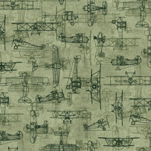 Load image into Gallery viewer, Handmade Valance or Curtain Panel First in Flight Blueprint Green