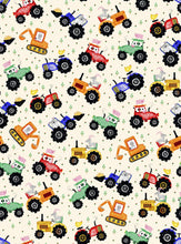 Load image into Gallery viewer, Handmade Blanket, Burp Rag/ Security Blanket, and Bib Fun Flannel- Tractors Off White