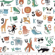 Load image into Gallery viewer, Handmade Blanket, Burp Rag/ Security Blanket, and Bib Alphabet Zoo White