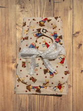 Load image into Gallery viewer, Handmade Blanket, Burp Rag/ Security Blanket, and Bib Western Teddy Bear Set