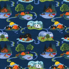 Load image into Gallery viewer, Woodland Camping Cabins Cotton Fabric by the Bolt