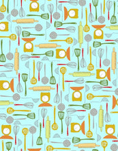 Load image into Gallery viewer, Handmade Placemat Or Table Runner What's Cookin' Utensils Blue