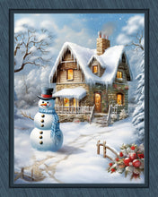 Load image into Gallery viewer, Handmade Tapestry "Snowman Cottage”