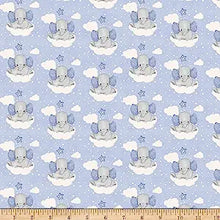 Load image into Gallery viewer, Handmade Blanket, Burp Rag/ Security Blanket, and Bib Elephants on Clouds Blue