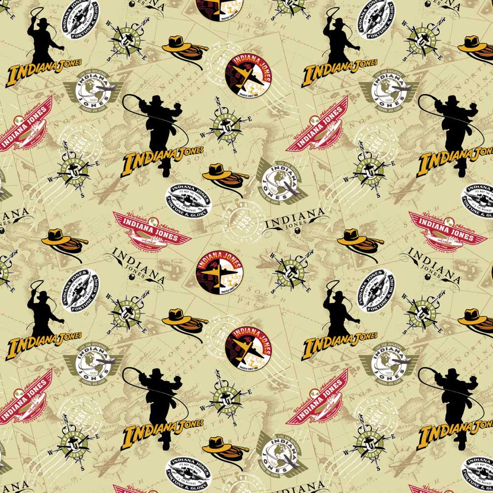 Indiana Jones Globe Trotter Cream Cotton Fabric