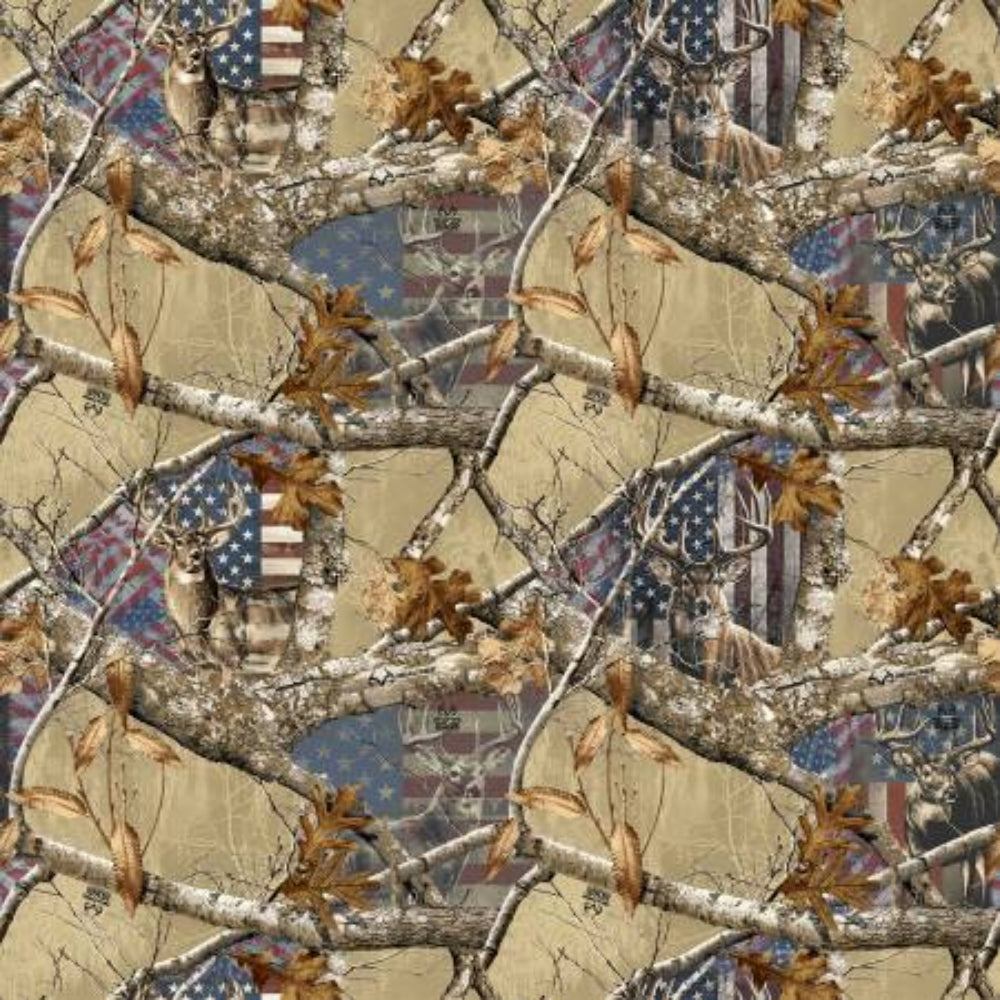 Handmade Valance or Curtain Panel Realtree Deer & Flag Allover Desert
