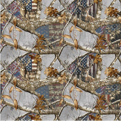 Realtree Deer & Flag Allover Cotton Fabric