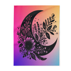 Bohemian Floral Crescent Moon Fleece Blanket - Cozy Home Decor for Dreamers