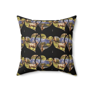 Elk-Inspired Square Pillow with Scenic Heart Design