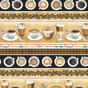 For The Love Of Coffee Coffee Bar Stripe Cotton Fabric