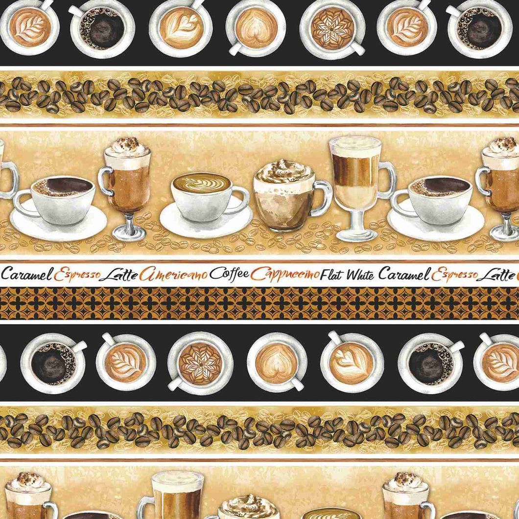 For The Love Of Coffee Coffee Bar Stripe Cotton Fabric