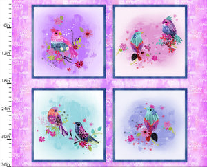 Bright Birds Panel Cotton Fabric