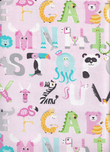 Handmade Placemat Or Table Runner Alphabet Animals on Pink Nursery