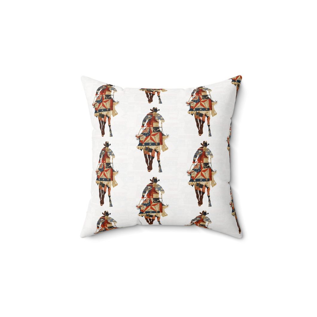 Bohemian Square Pillow with Patriotic Cowboy Design