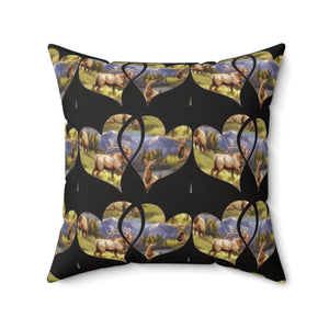 Elk-Inspired Square Pillow with Scenic Heart Design
