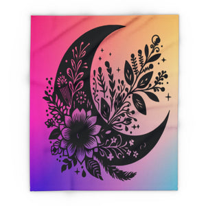 Bohemian Floral Crescent Moon Fleece Blanket - Cozy Home Decor for Dreamers