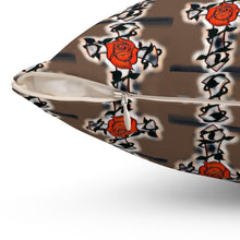 Load image into Gallery viewer, Cross With Rose Square Pillow - Cozy Home Decor Accent
