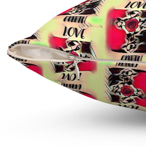 Bold Love Square Pillow - Vibrant Floral Design for Home Decor