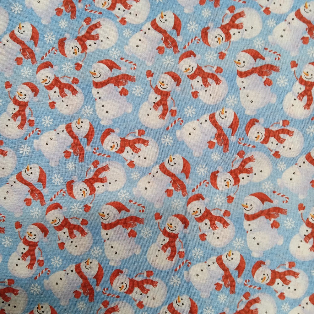 Snowmen Light Blue Cotton Fabric