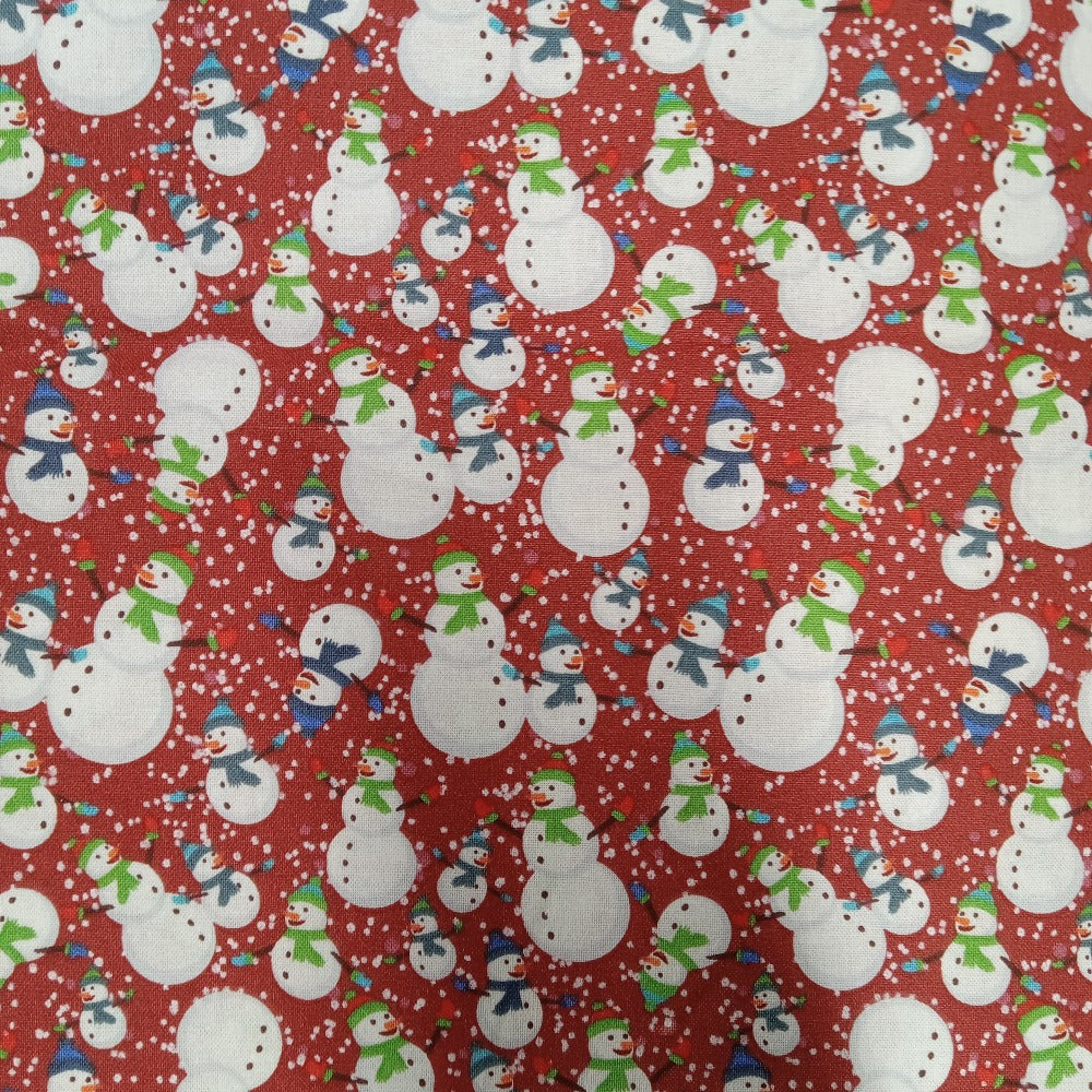 Snowmen Red Cotton Fabric