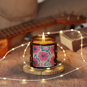 Hand Painted Floral Scented Soy Candle in Amber Jar - Multi-Size