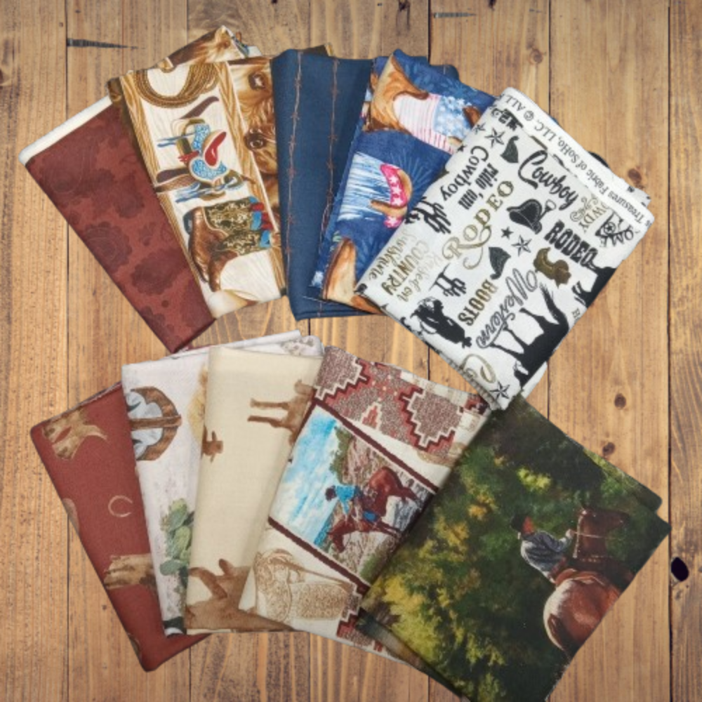10 Fat Quarters - Assorted Western Cowboy Fat Quarter Bundle