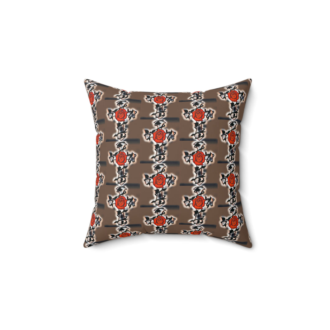 Cross With Rose Square Pillow - Cozy Home Decor Accent