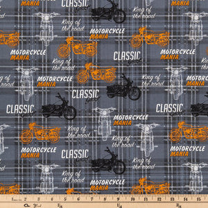 Motorcycle Mania Cotton Calico Fabric