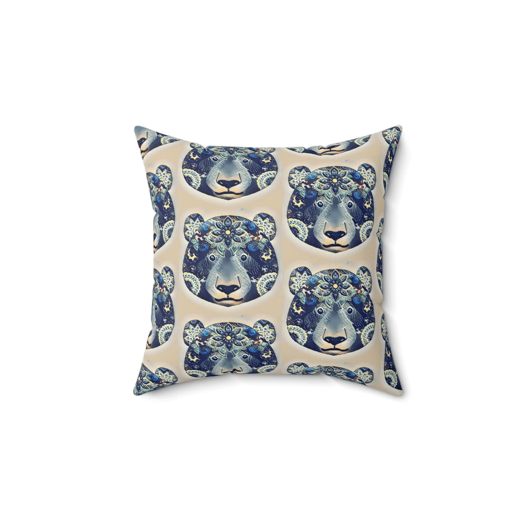 Boho Bear Pattern Decorative Pillow | Cozy Animal Print Cushion