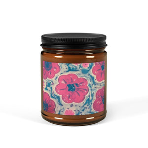 Hand Painted Floral Scented Soy Candle in Amber Jar - Multi-Size