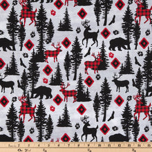 Load image into Gallery viewer, Red &amp; Black Woodland Animals Calico Cotton Fabric
