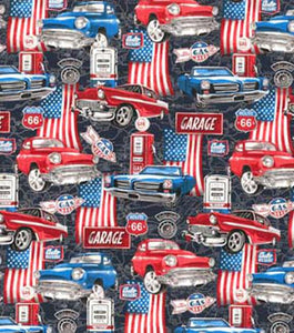 Handmade Placemat Or Table Runner Car Travel Americana on Black Novelty
