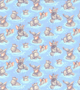 Handmade Placemat Or Table Runner Hippo Babies Playing In Water Nursery