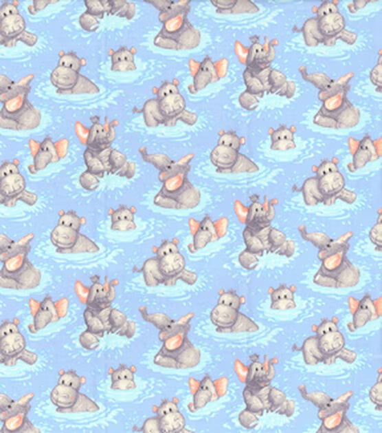 Handmade Placemat Or Table Runner Hippo Babies Playing In Water Nursery