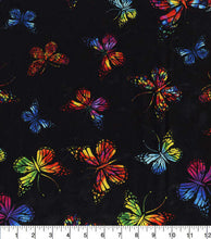 Load image into Gallery viewer, Handmade Valance or Curtain Panel Vibrant Butterflies On Black
