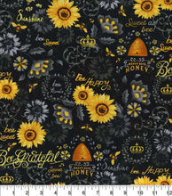 Load image into Gallery viewer, Handmade Valance or Curtain Panel Queen Bee and Sunflowers Black
