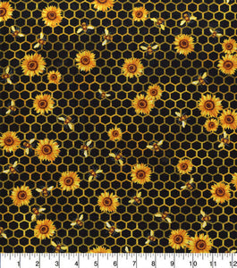 Honeycomb Florals Black Cotton Fabric