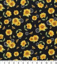 Load image into Gallery viewer, Handmade Valance or Curtain Panel Sunflowers And Bees Black
