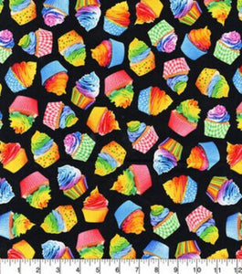 Handmade Placemat Or Table Runner Tiedye Cupcakes on Black