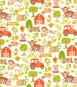 Handmade Placemat Or Table Runner Farm Babies Barn Scene on Yellow Nursery