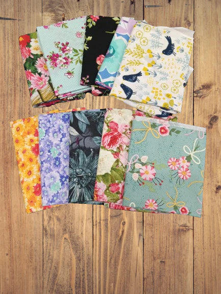 Assorted Flowers with Animals Flat Fold Assortment 10 Yard Bundle Cotton Fabric