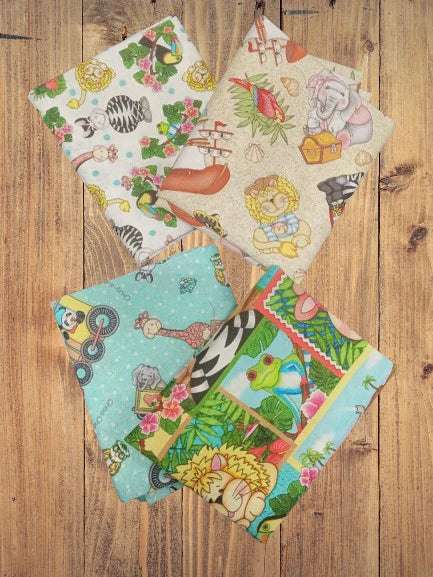 4 Half Yards  -Assorted Bazooples Jungle Animals Half Yard Bundle