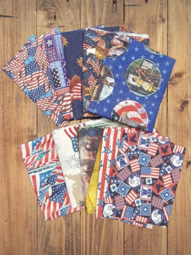 10 Fat Quarters - Assorted USA Patriotic Fat Quarter Bundle