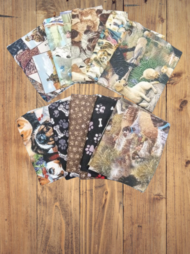10 Fat Quarters - Assorted Dogs, Paw prints, Dog Bones Fat Quarter Bundle