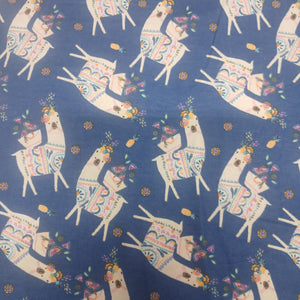 Llamas dark Blue Flannel Fabric